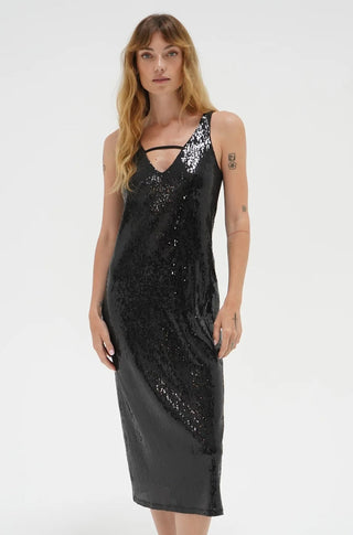 Iman Sequin Slip Dress in Black Sequin - obligato