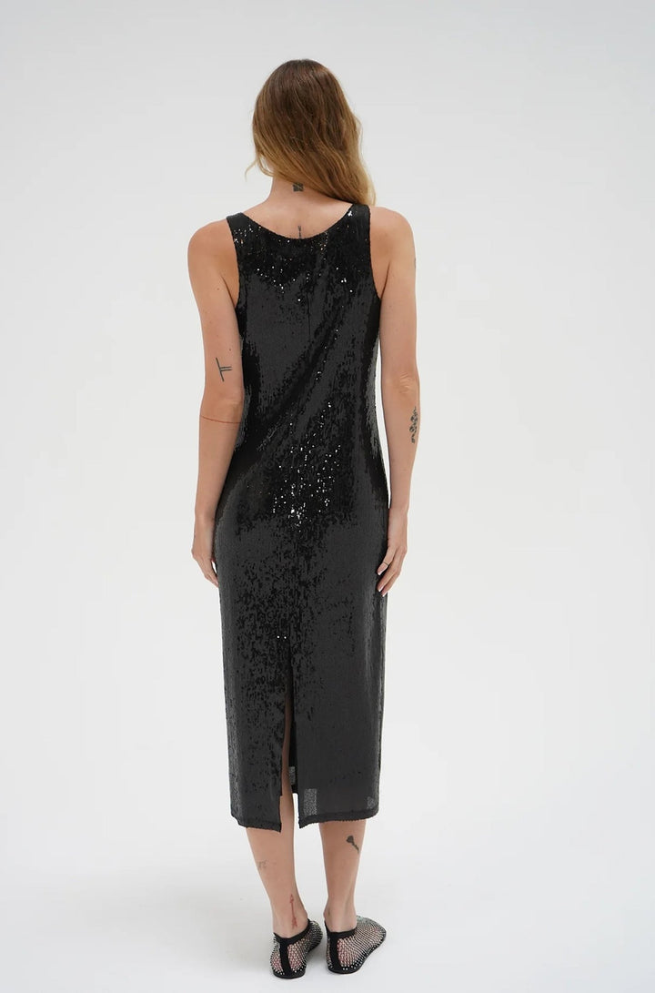 Iman Sequin Slip Dress in Black Sequin - obligato