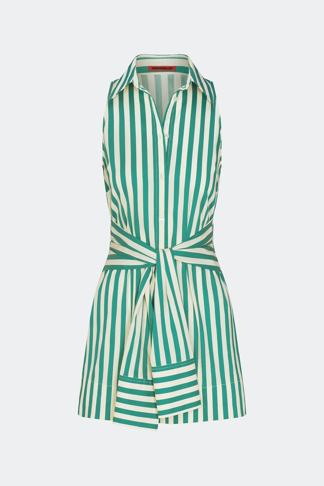Inna Sleeveless Poplin Dress in Teal Stripe - obligato