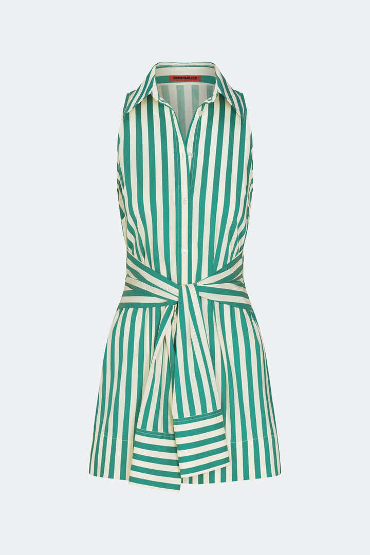 Inna Sleeveless Poplin Dress in Teal Stripe