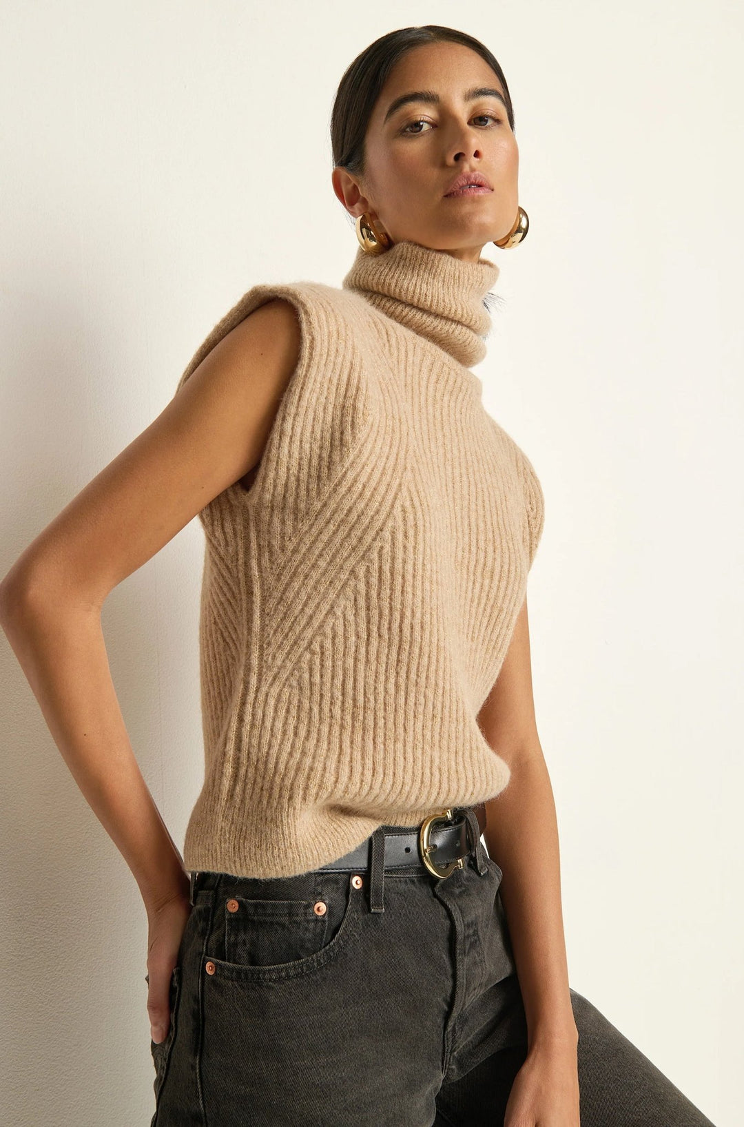 Isha Turtleneck Tank in Shiny Moonbeam - obligato