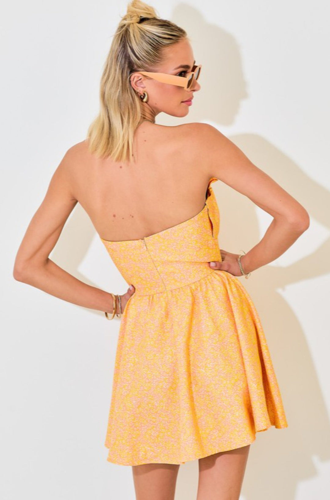 Jacquard Pleated Strapless Mini Dress - obligato