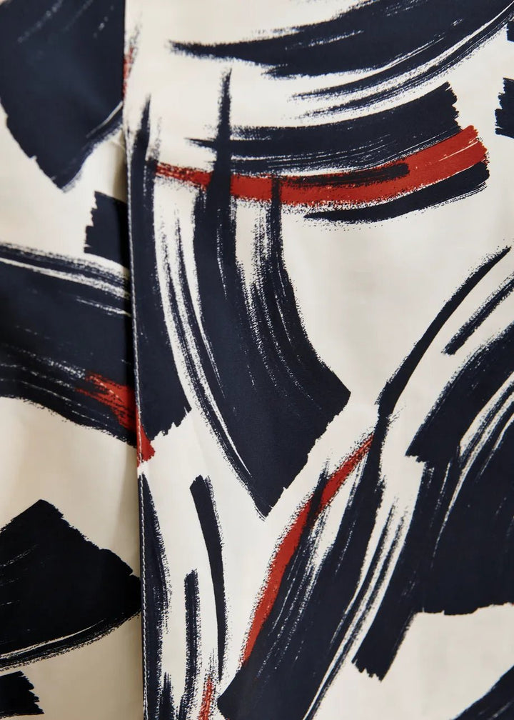 Jaelyn Deep Pleat Midi Skirt in Off White/Navy/brown - obligato