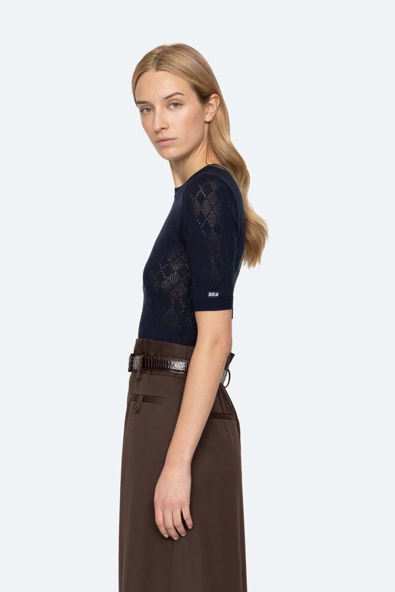 Jane argyle short sleeve sweater in Navy - obligato