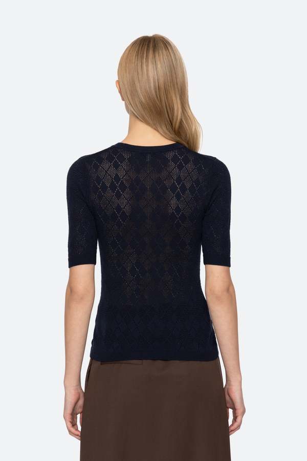 Jane argyle short sleeve sweater in Navy - obligato