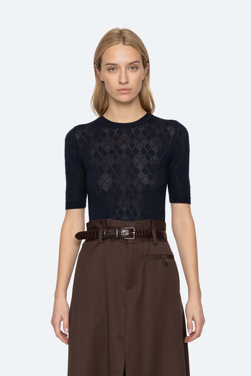 Jane argyle short sleeve sweater in Navy - obligato