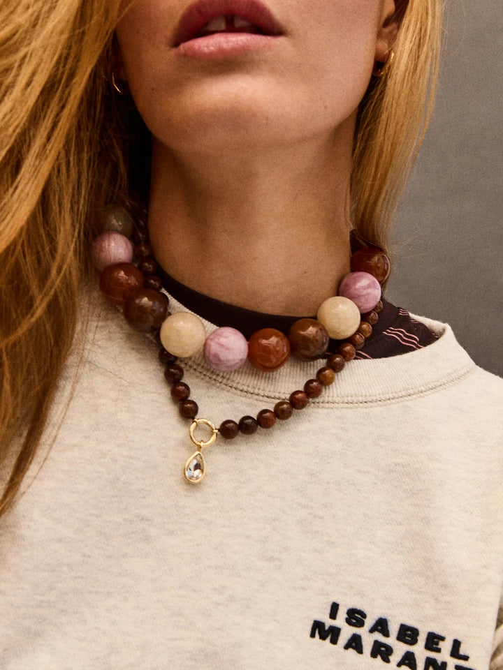 Jane Beaded Necklace in Brown Multi - obligato