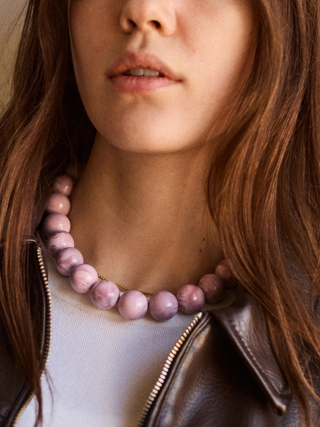 Jane Beaded Necklace in Smoky Rose Quartz - obligato