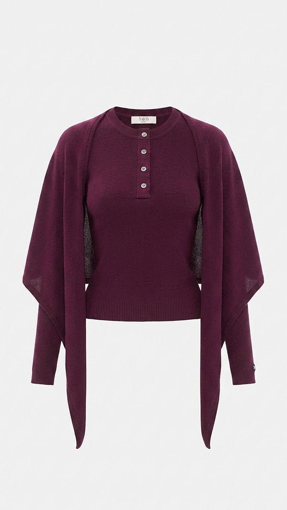Jane Henley Sweater w/ Scarf - obligato