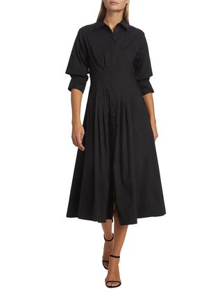 Jazz Pintuck Midi Dress in Black - obligato
