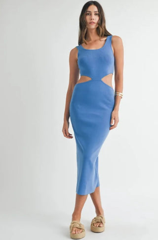 Jeni Knit Cut Out Midi Dress in Blue - obligato