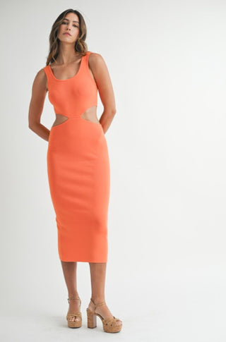 Jeni Knit Cut Out Midi Dress in Orange - obligato