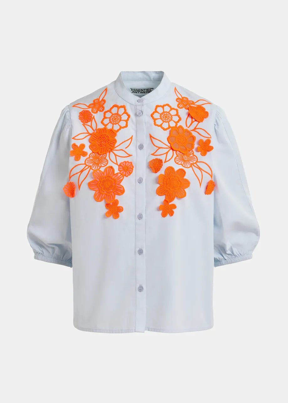 Jorja Applique Flower Shirt in Blue/Orange - obligato
