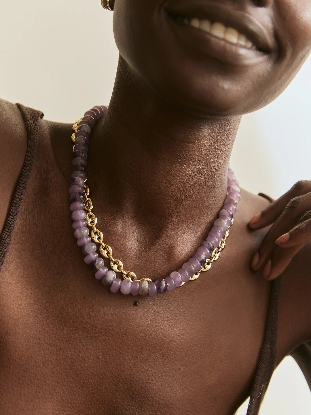 Joyce Semi-Precious Beaded Necklace in Light Amethyst - obligato