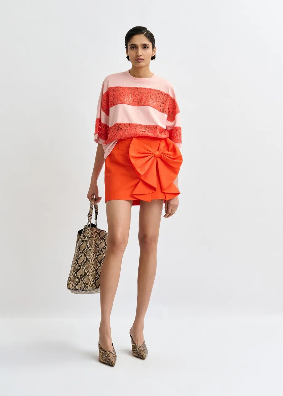 Joyous 3D Bow Mini Skirt in Fire Glow - obligato