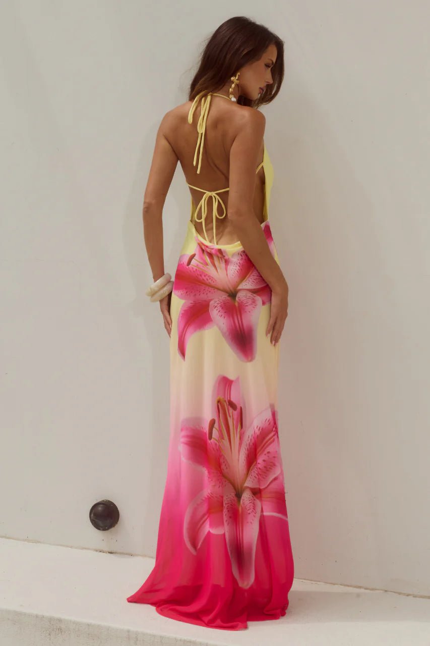 JULIANA COWL HIGH SLIT MAXI DRESS - PINK LILY - obligato