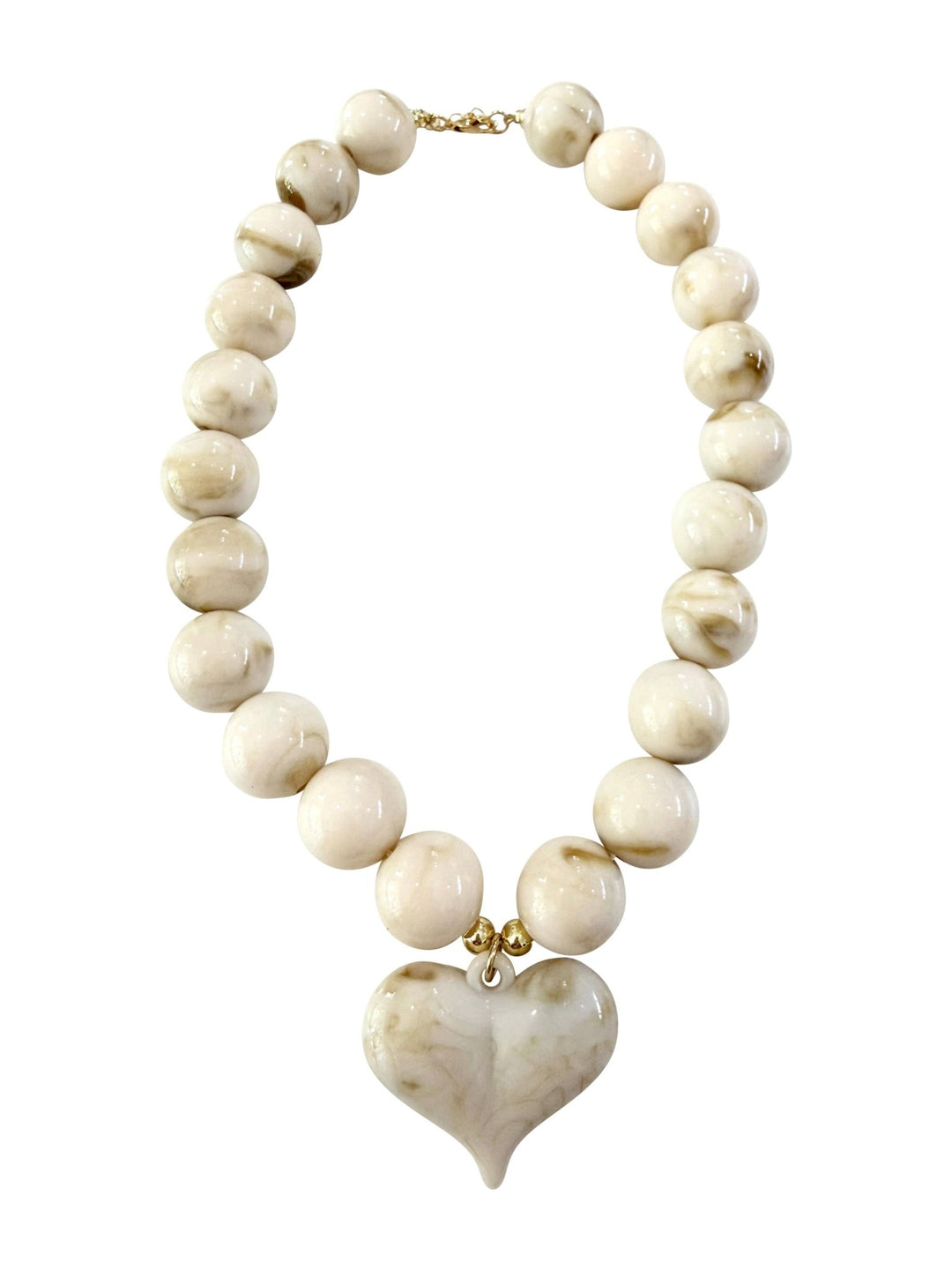 Kaiden Chunky Beaded Necklace with Heart Charm - Cream - obligato