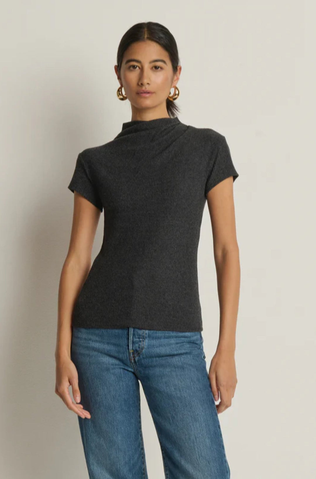 Katie Draped Top in Heather Charcoal - obligato