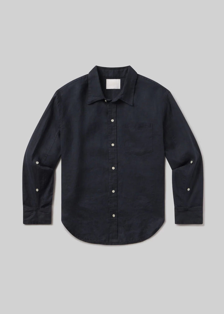Kayla Shrunken Linen Shirt in True Navy - obligato