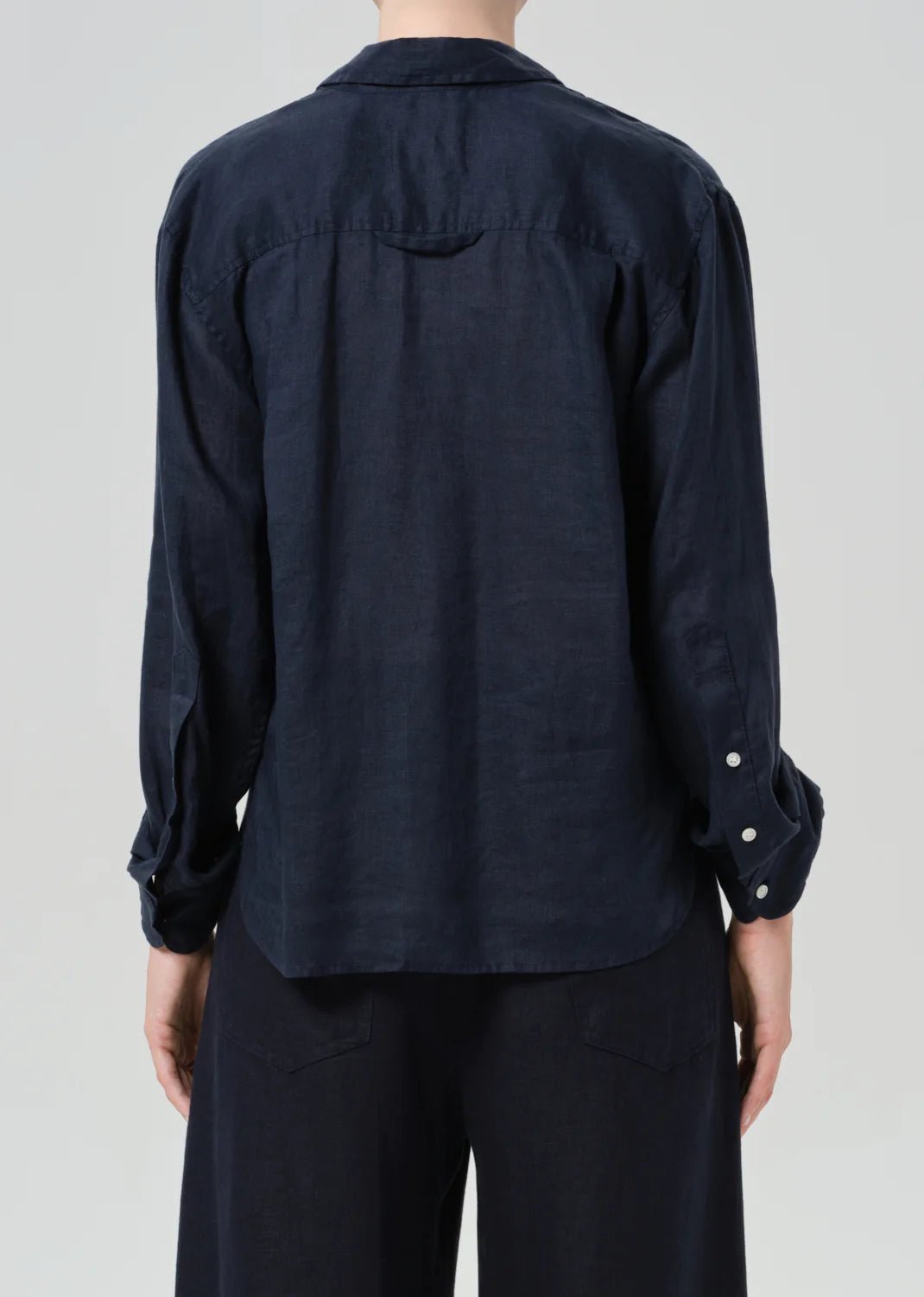 Kayla Shrunken Linen Shirt in True Navy - obligato