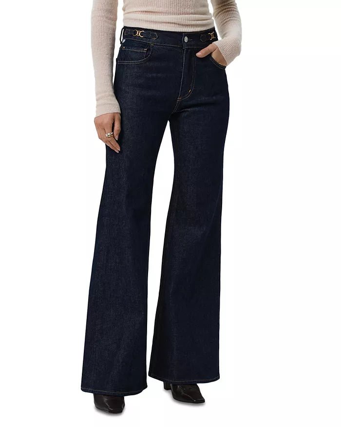 Kimberly Horsebit High Rise Flare Jeans in Helia - obligato