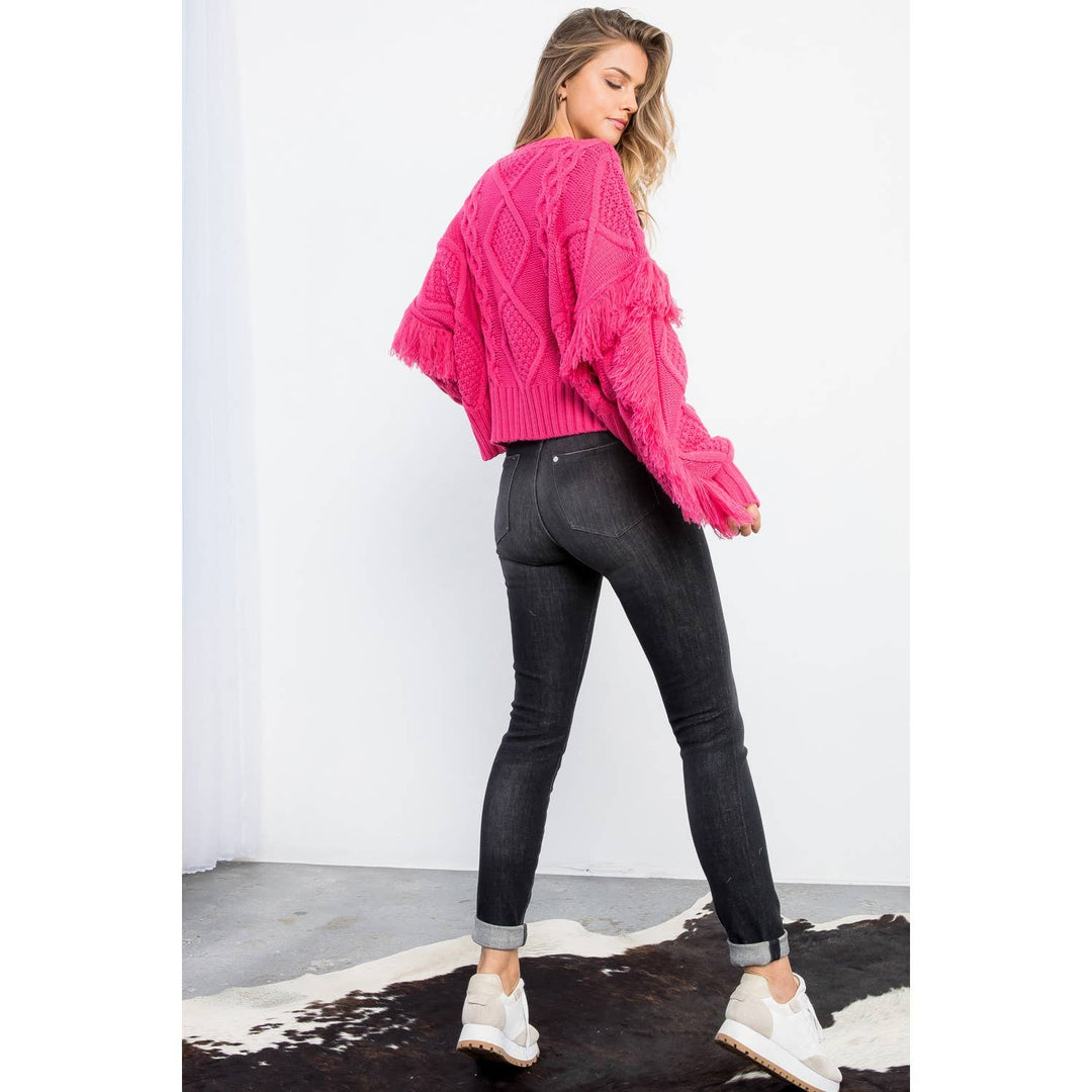 Knit Fringe Sleeve Sweater: COPPER / L - obligato