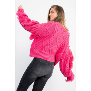 Knit Fringe Sleeve Sweater: COPPER / L - obligato