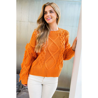 Knit Fringe Sleeve Sweater: COPPER / M - obligato
