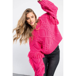 Knit Fringe Sleeve Sweater: COPPER / M - obligato