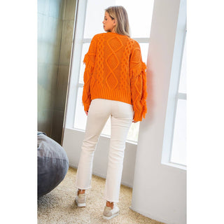 Knit Fringe Sleeve Sweater: COPPER / XS - obligato