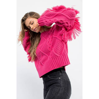 Knit Fringe Sleeve Sweater: COPPER / XS - obligato