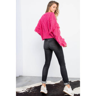 Knit Fringe Sleeve Sweater: COPPER / XS - obligato