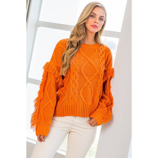 Knit Fringe Sleeve Sweater: COPPER / XS - obligato