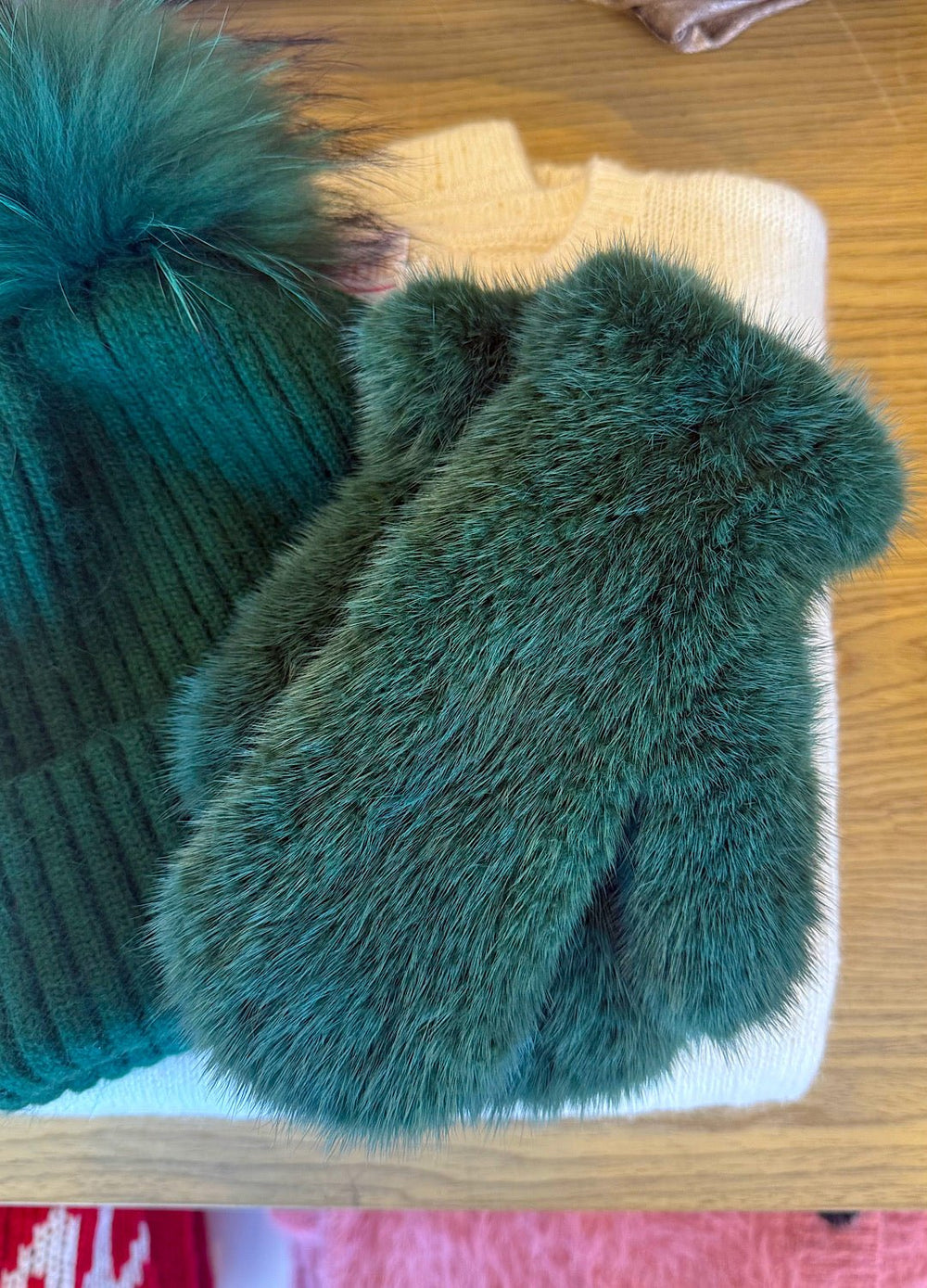 Knit Mink Mittens in Pine - obligato
