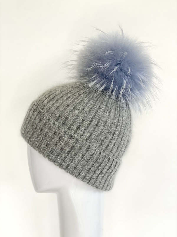 Knit Pom Hat in Grey Blue Mist - obligato