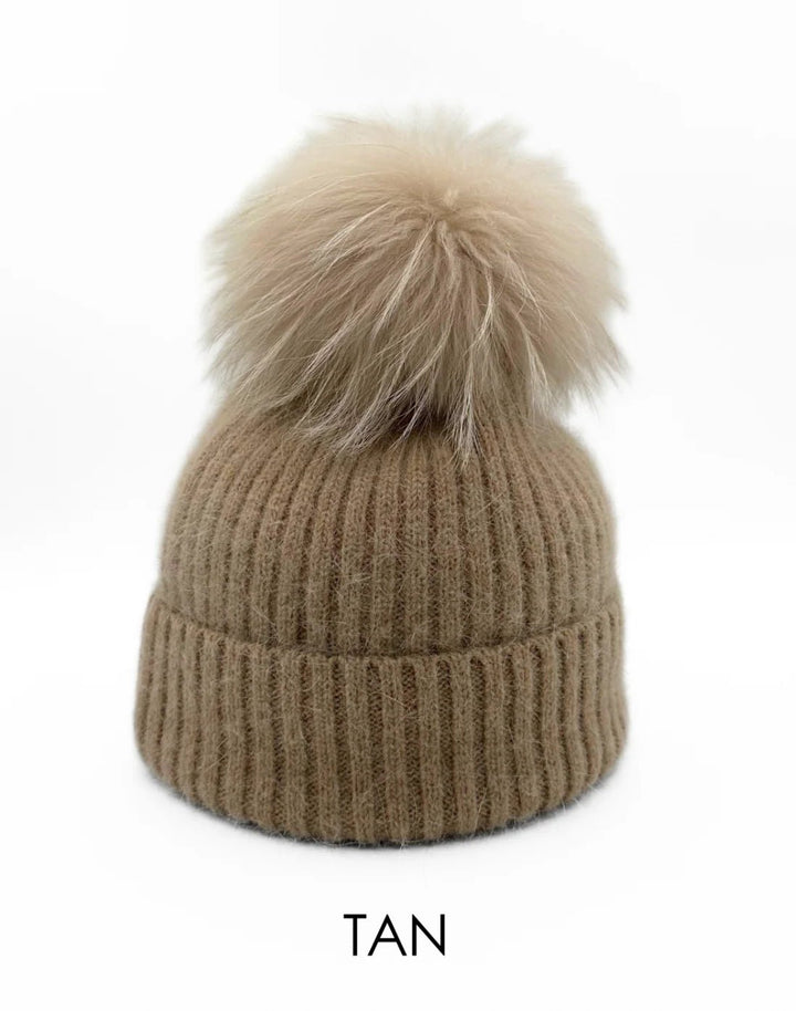 Knit Pom Hat in Tan - obligato