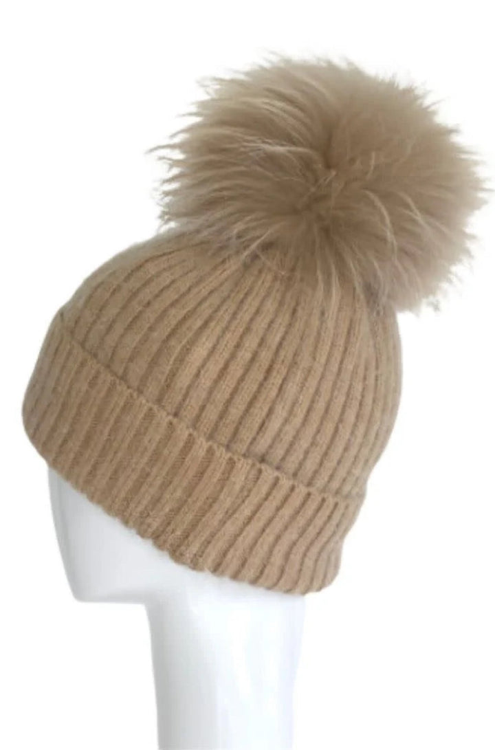 Knit Pom Hat in Tan - obligato