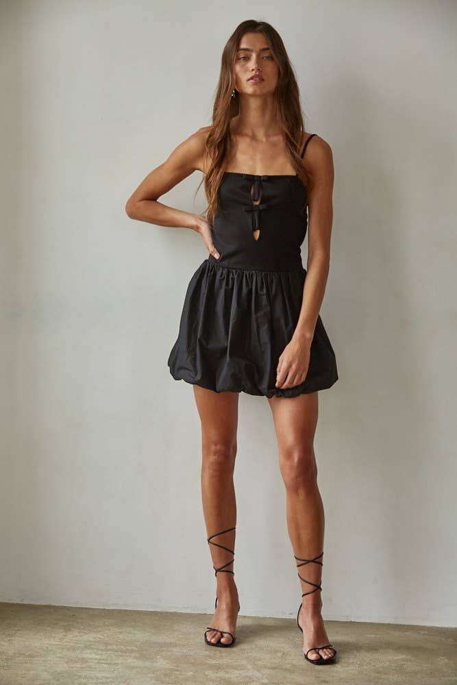 L8710 | Woven Cotton Poplin Balloon Skirt Mini Dress : Black / M - obligato