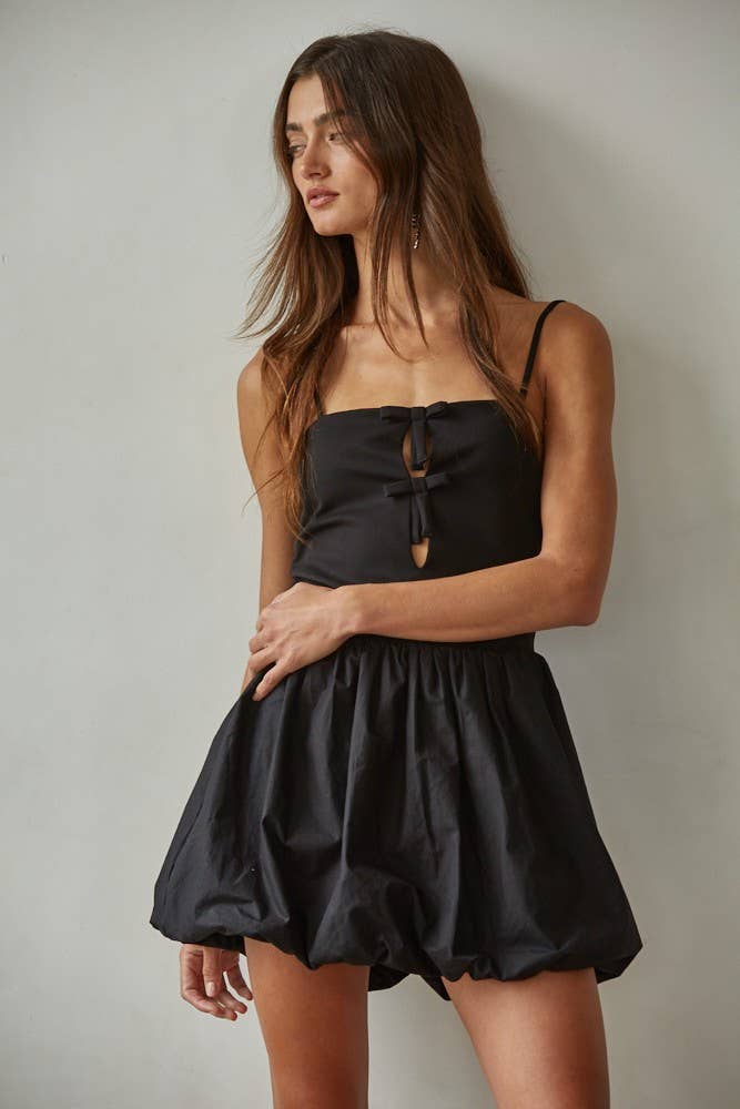 L8710 | Woven Cotton Poplin Balloon Skirt Mini Dress : Black / M - obligato