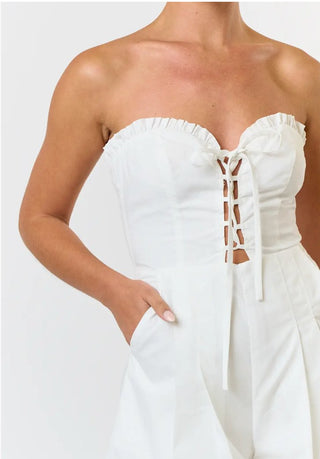 Lace Up Front Pleated Tube Romper - obligato