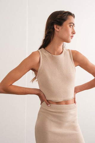 Lara Round Neck Crop Knit Top and Maxi Skirt Set - obligato