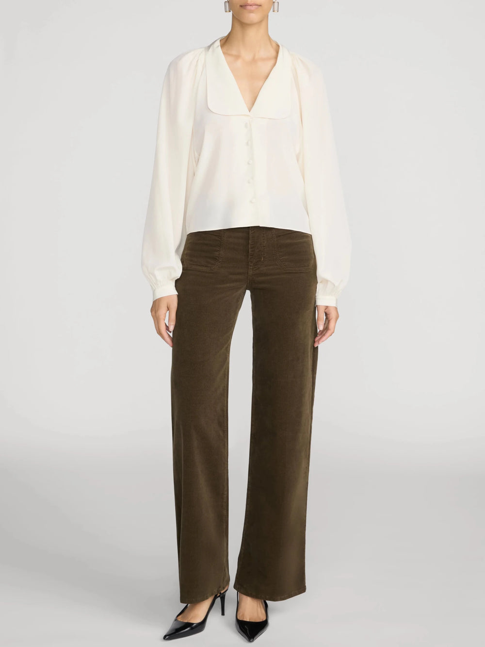 Le Slim Palazzo Modernist Pocket Corduroy in Rich Military - obligato