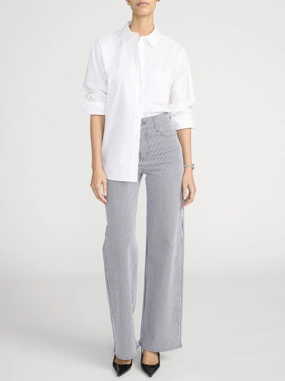 Le Slim Palazzo Pant in Navy Stripe - obligato