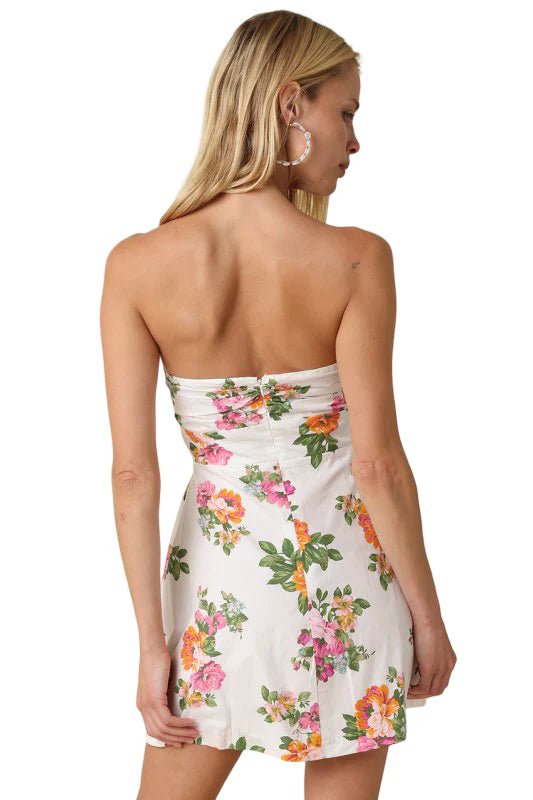Leila Floral Strapless Bow Front Mini - obligato