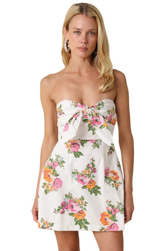 Leila Floral Strapless Bow Front Mini - obligato