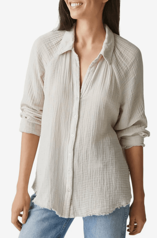 Leo Gauze Button Down Top in Cement - obligato