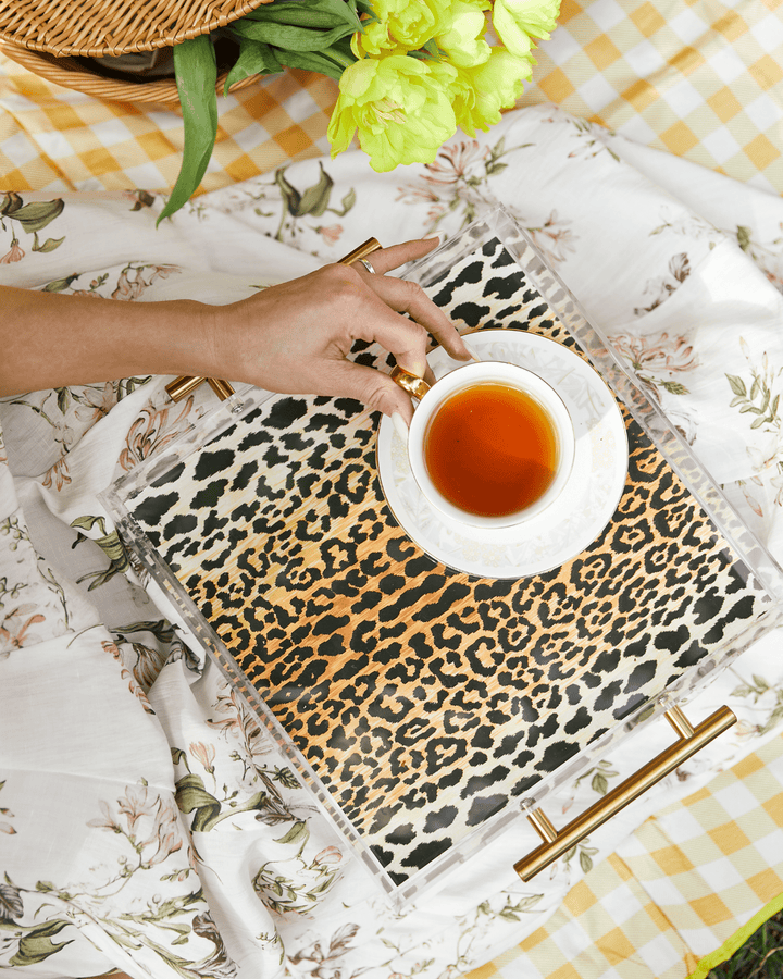 Leopard Print Acrylic Tray With Gold Handles - obligato