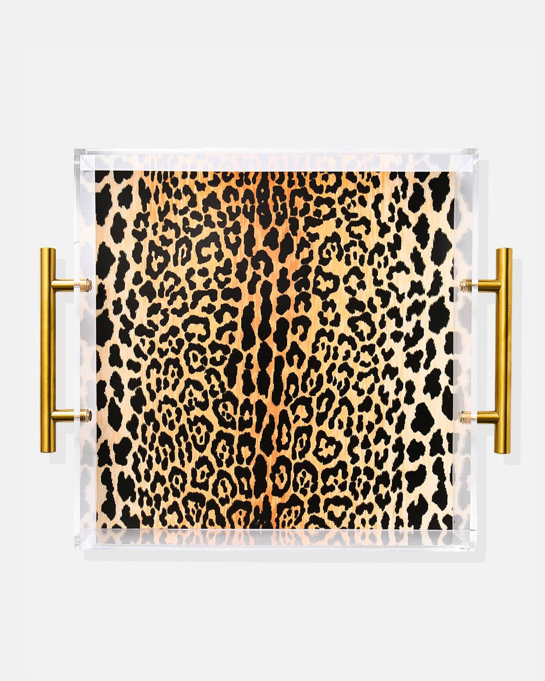 Leopard Print Acrylic Tray With Gold Handles - obligato
