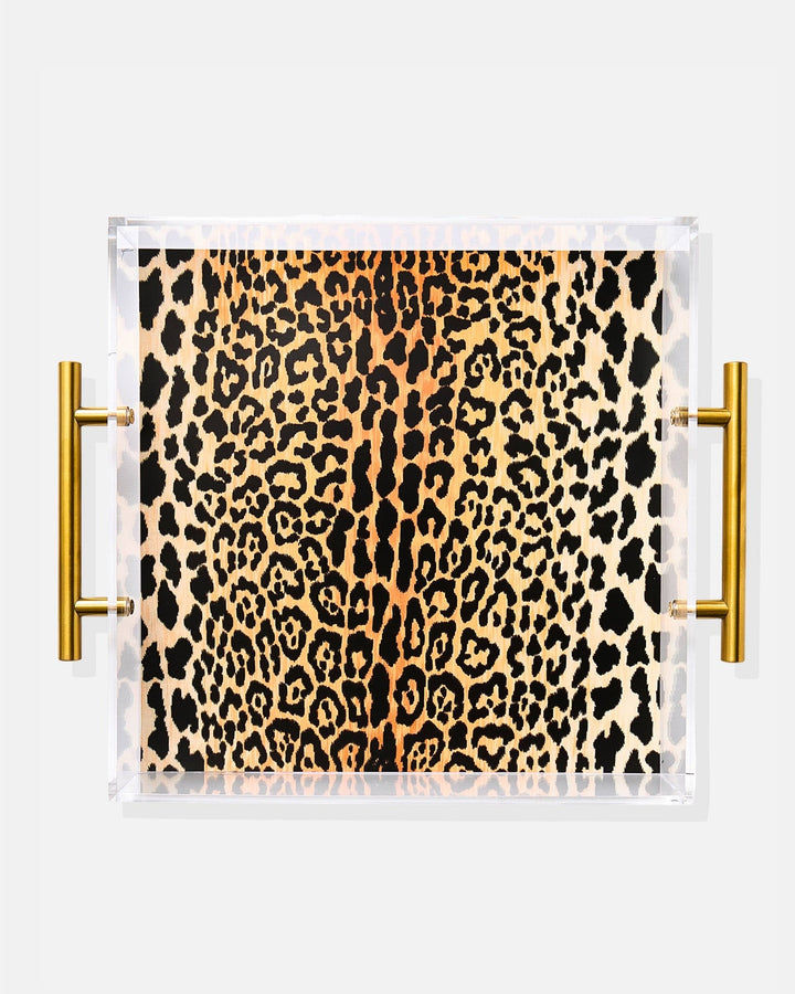 Leopard Print Acrylic Tray With Gold Handles - obligato