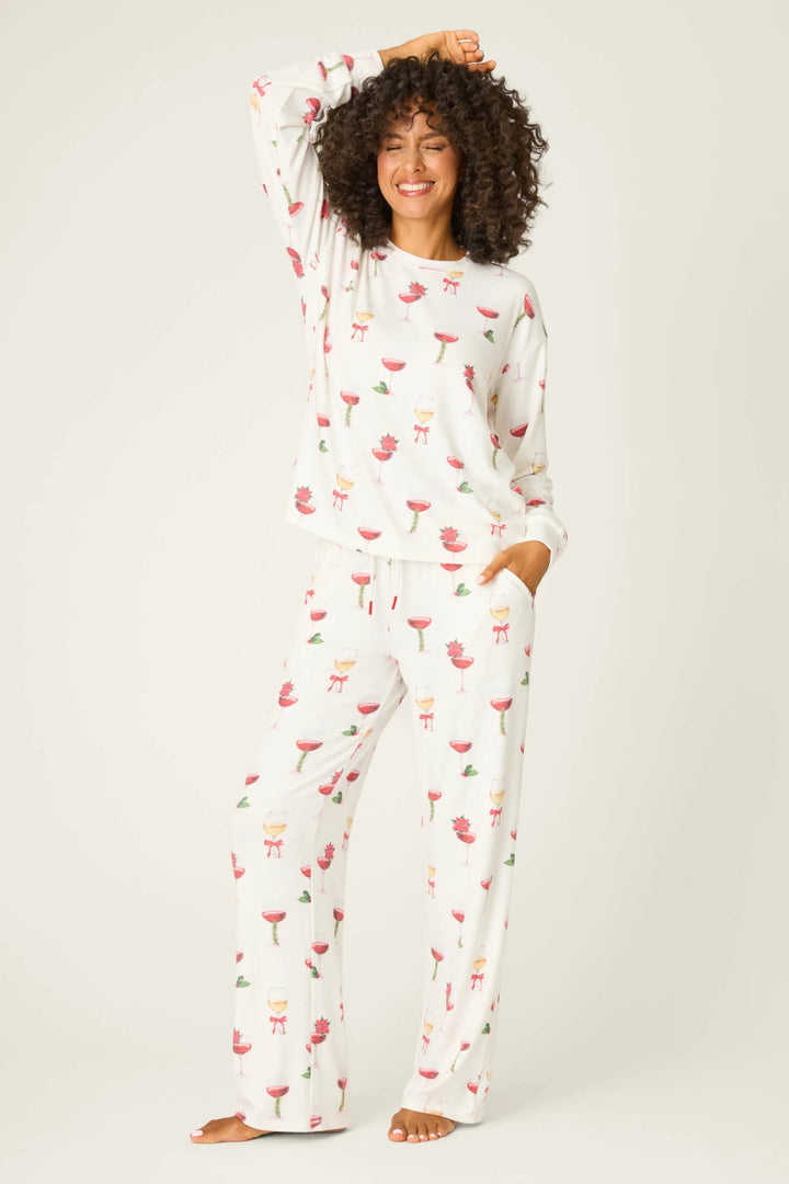 Let's Get Toasty Holiday Wine Print Pants Set - obligato